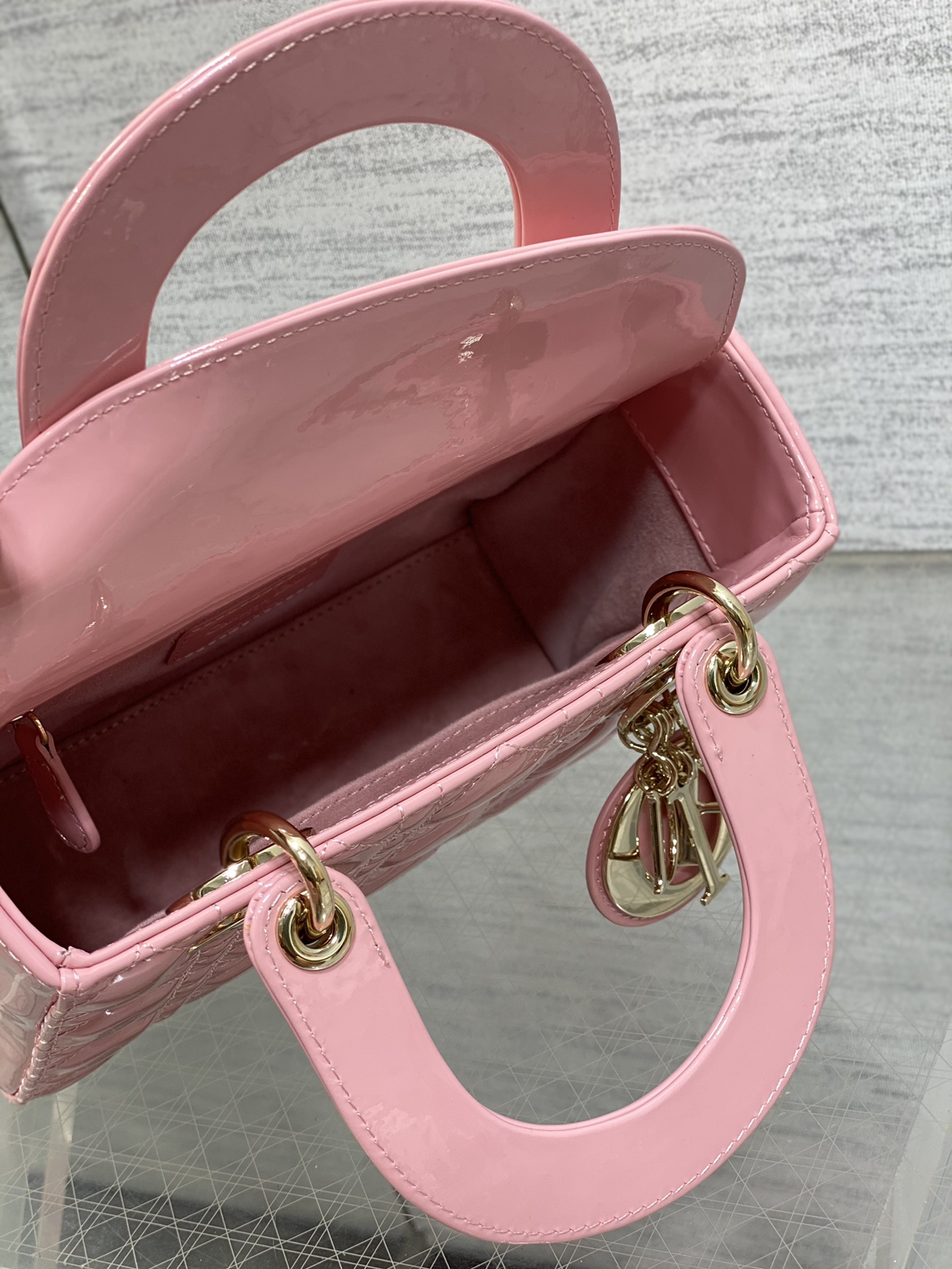 Small Lady Dior Bag Pink Patent Cannage Calfskin